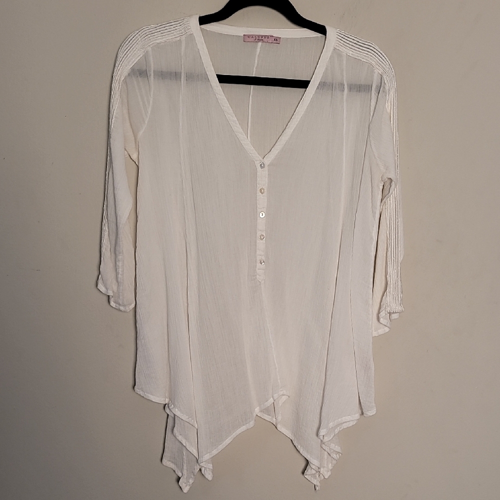 Calypso St Barth Women's White Sheer Top Sz XS Beachy Vacation Breathable